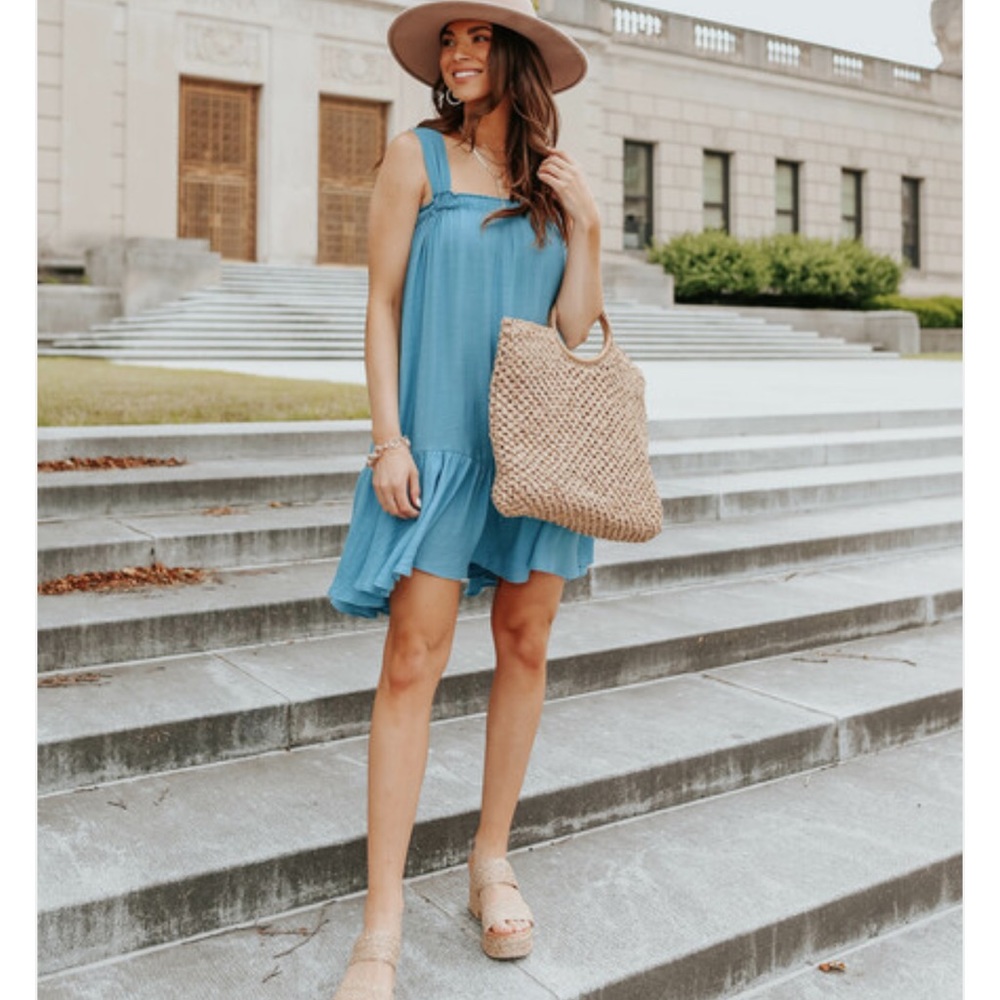 Tie Strap Teal Blue Ruffle Hem Dress from Magnolia Boutique - Picture 6 of 6